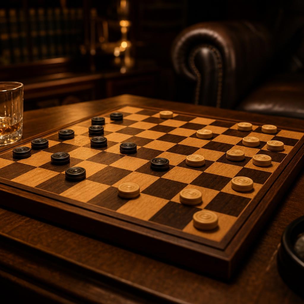 Деревянная доска для шашек с расставленными фигурами